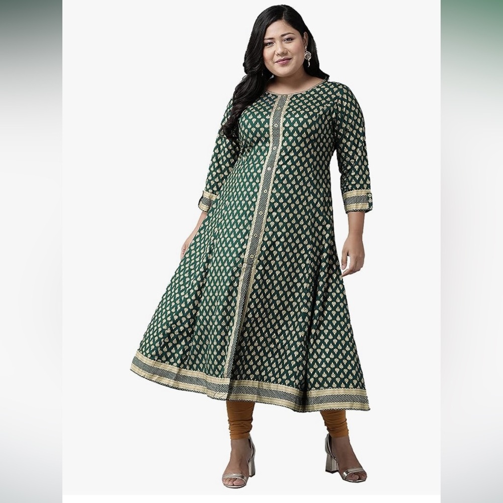 Yash Gallery Green and Gold Printed Kurta